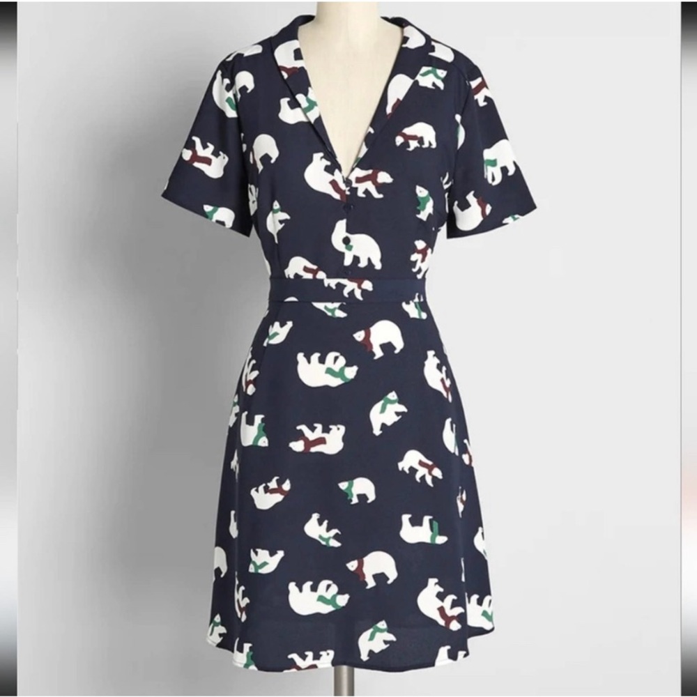 Modcloth Navy Polar Bear Susan Bee Anthony Dress 16W